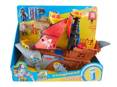 Піратський корабель Fisher-Price IMAGINEXT Haimaul - рухомі плавники, силова панель для відкриття таємного скарбу, гармати, зона д