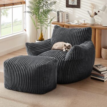 Диван-гойдалка JULY&39S SONG зі спинкою та підставкою для ніг, крісло-мішок XXL з пуфом для дорослих, диван-лінивець, подушка для сидіння в приміщенні для спальні, вітальні, зимового садка, темно-сірий