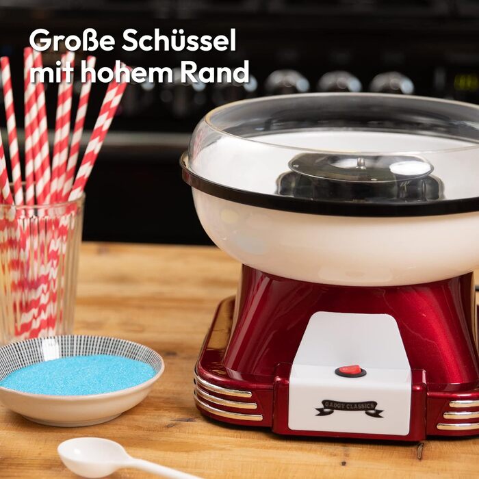 Машина для виробництва солодкої вати Gadgy - Ретро машина для виробництва солодкої вати - Машина для виробництва солодкої вати з паличками для їжі та мірною ложкою - висота 22 см Червоний білий - 500 Вт машина для виробництва солодкої вати для дому