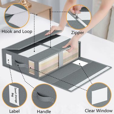 Органайзер для зберігання постільної білизни на 6 предметів, складна сумка для зберігання простирадл, можна використовувати в шафах, під ліжками та шухлядах, коробка для зберігання простирадл та одягу, темно-сірий, 6 предметів