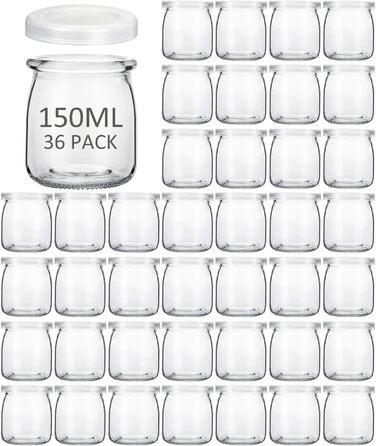 Банки для йогурту з кришками 150 мл, десертні банки з кришкою, йогуртові горщики з кришками для йогурту, десерту, пудингу, молока, варення, 36 шт.