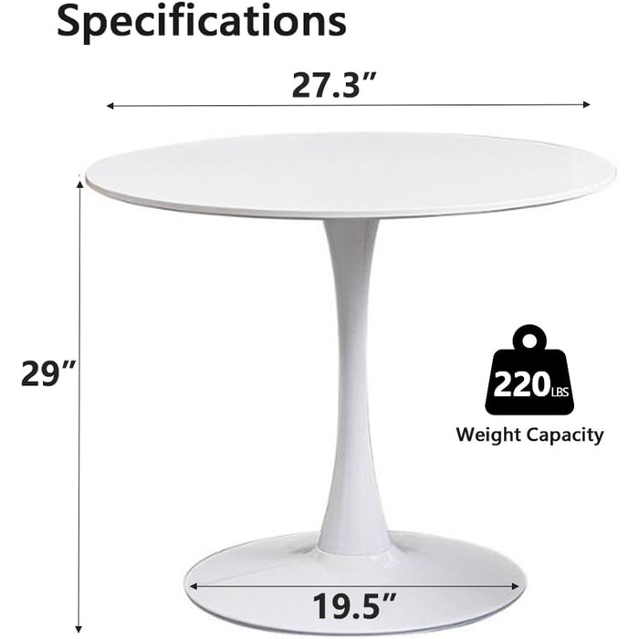 Сучасний круглий білий стіл, простий обідній стіл для відпочинку, скандинавський журнальний столик, столик для молочного чаю, стіл для переговорів, стиль тюльпан, балконний столик, невеликий круглий столик та стільці (розмір 70 см, колір білий)