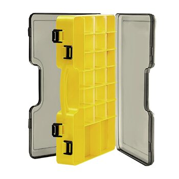 Двосторонній ящик для рибальських снастей, пластиковий ящик для рибальських снастей, ящик для зберігання рибальських аксесуарів з відділеннями, водонепроникний портативний ящик для рибальських аксесуарів для любителів риболовлі (29Д x 19Ш x 5,8В см, жовти