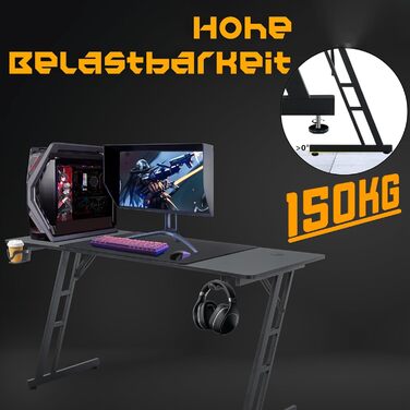 Ігровий стіл HENGMEI, ігровий стіл, комп&39ютерний стіл з підставкою для склянок, гачком для навушників, Z-подібний ПК-стіл, ігровий стіл для домашнього офісу, кутовий стіл, 140 x 60 см, тип B зі світлодіодним підсвічуванням, 140x60x75 см тип B зі світлод
