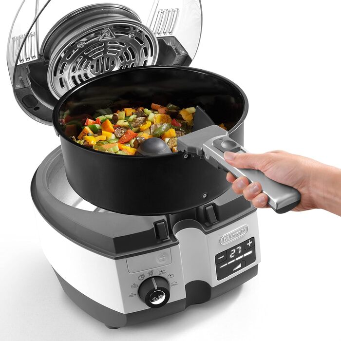 Аерофритюрниця De'Longhi MultiFry Extra Chef Plus FH1396, мультиварка місткістю 1,7 кг, 8 програм приготування, система конвекції з 2 нагрівальними елементами, функція гриля, додаток Recipe, 2300 Вт, білий 8 програм