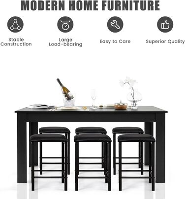 Обідній стіл LIFEZEAL 160 x 80 x 77 см, кухонний стіл для 6-8 осіб, великий обідній стіл, стіл для конференцій, стіл для бістро з вантажопідйомністю 150 кг, легко збирається (чорний)