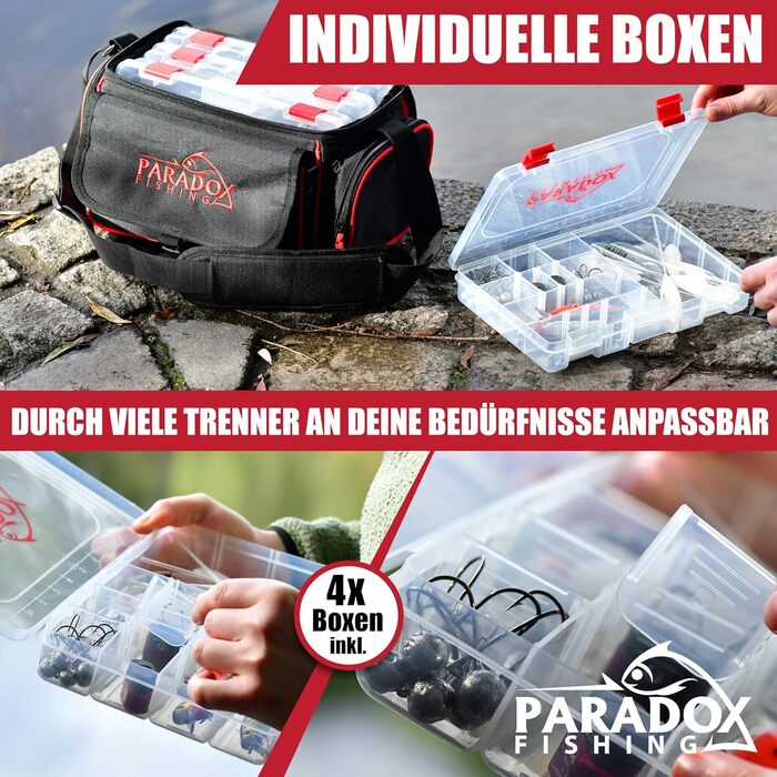 Сумка для рибалки Paradox Fishing I включно з 4 коробками I рибальський рюкзак для риболовлі - багато місця для наживки та рибальських аксесуарів