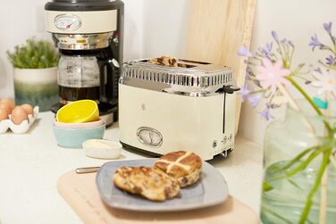 Тостер Russell Hobbs на 2 скибочки ретро з нержавіючої сталі кремовий (дисплей зворотного відліку в ретро-дизайні, в т.ч. решітка