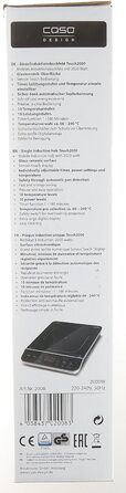 Одна індукційна варильна поверхня, 2000 Вт, автоматичне визначення горщика, 10 рівнів температури, 10 рівнів потужності, таймер до 180 хв, склокерамічна поверхня, температура приблизно 60 240 C Одинарна індукція Чорний, Сріблястий, 2000 -