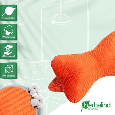 Подушка для шиї Herbalind Reading Bone 40x18 см, вельветовий дизайн - 100 бавовняна вельветова тканина, міцна та миється - ергономічна подушка для шиї як подушка для читання для відпочинку та читання - для планшетів - помаранчева