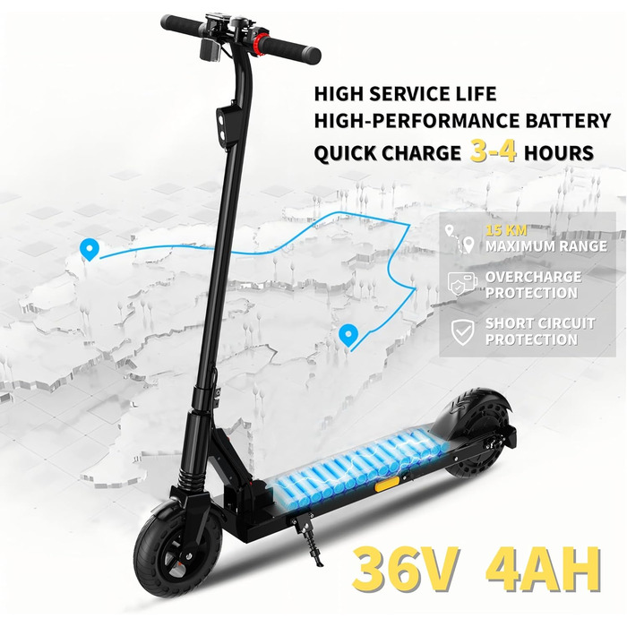 Електросамокат, складаний самокат 2026 року, 8 дюймів, двигун 500 Вт/20 км/год, запас ходу 15 км, стійкі до проколів стільникові шини, для дітей та підлітків. Чорний.