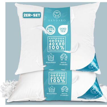Подушки 80x80 см, комплект з 2 шт. Пухові подушки 80 x 80 см зі 100 натуральним пір&39яним наповнювачем, комплект пір&39яних подушок 80x80 см з гусячим пір&39ям у бавовняному чохлі, сертифіковані Oeko-Tex (2000) 2000 грамів