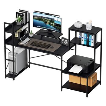 Комп&39ютерний стіл Huracan Desks з полицями, великий стіл з місцем для зберігання, дерев&39яний кутовий комп&39ютерний стіл з кріпленням для монітора, ігровий кутовий комп&39ютерний стіл, стіл для навчання, чорний колір
