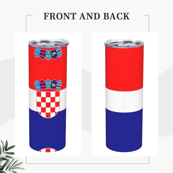 Кухоль з прямою трубочкою, дизайн Прапор Республіки Хорватія, друкований, дорожній кухоль, підходить для кемпінгу, офісу та дому, 590 мл