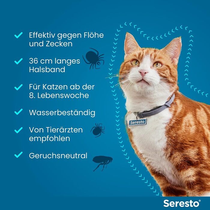 Нашийник від кліщів Elanco Seresto для котів 7-8 місяців ефективного захисту від кліщів та бліх, довжина 36 см, 1,25 г 0,56 г