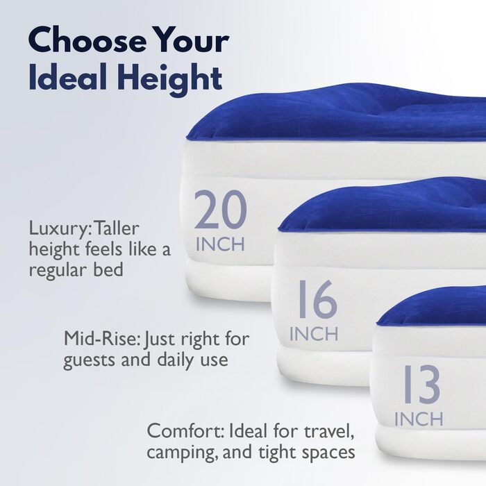 Надувний матрац King Koil King із вбудованим високошвидкісним насосом, ідеально підходить для дому, кемпінгу, гостей, розкішний двомісний надувний матрац, 20-дюймовий розкішний надувний матрац California King Blue