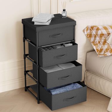 Комод, тканинний комод з 4 шухлядами, шафа для зберігання речей, комод для передпокою, спальні, вітальні та офісу - Чорний