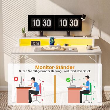 Комп&39ютерний стіл, ігровий стіл 120x50 см з RGB LED-підсвічуванням, стіл з розеткою, комп&39ютерний стіл з підставкою для монітора, маленький стіл для невеликих приміщень, кабінет, спальня, офіс, білий, 120 см