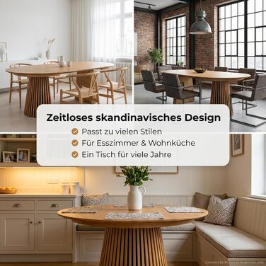 Обідній стіл ebuy24 Tokyo з 2 розсувними листами Ø120x120 до 160-200 см, дубовий шпон. Розсувний круглий обідній стіл, розсувний круглий стіл, розсувний овальний обідній стіл, натуральний дуб 120 см