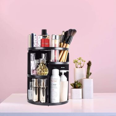 Органайзер для макіяжу, Beauty Cosmetic Organizer Косметична коробка для зберігання косметики, що обертається на 360, для комода Спальня Ванна кімната, чорний