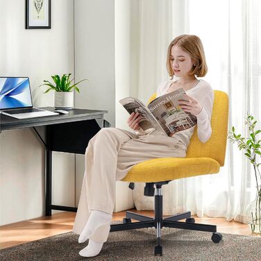 Широке офісне крісло COLAMY, м&39яке офісне крісло без підлокітників, поворотне крісло для домашнього офісу, функція гойдання 115, ергономічне комп&39ютерне крісло для домашнього офісу, для макіяжу, ігор (з колесами, жовтий) Жовтий з колесами