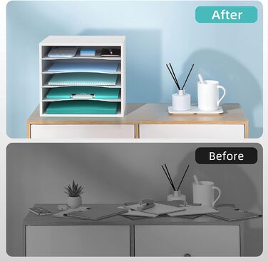 Рівневий органайзер для паперу SUPEASY для столу, дерев&39яний настільний органайзер з регульованим лотком для листів, сортувальник пошти для офісу, школи та дому, білий, 5-