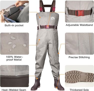 Водонепроникні вейдерси Night Cat для жінок та чоловіків, дихаючі вейдерси з чобітьми, 46W, сірі