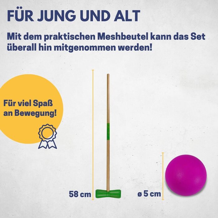 НАЙКРАЩИЙ СПОРТИНГ Набір для крокету Крокет для дорослих та дітей З молотками, м&39ячами, кільцями та кілками Ігри на свіжому повітрі для дорослих Садові ігри для дітей Набір для крокету для дорослих (58 см)
