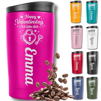 Персоналізована термокружка з гравіюванням День святого Валентина для нього та неї персоналізовані подарунки для партнерів кухоль для кави з нержавіючої сталі об&39ємом 350 мл, герметичний, багаторазовий, рожевий, День святого Валентина