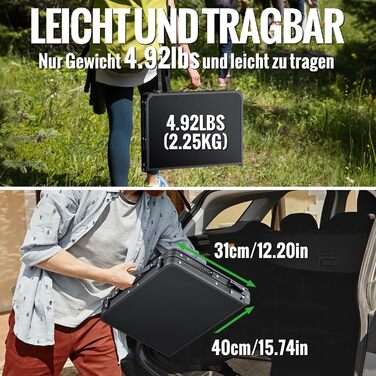Складаний кемпінговий стіл GARLLEN, 58x40 см та 3 регульовані висоти (26/48/70 см), портативний бічний столик, стіл для барбекю, садовий стіл, стіл для пікніка для кемпінгу, пікніків та використання в саду (чорний) Чорний 58 x 40 x 26/48/70 см