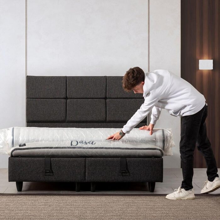 ПОСТІЛЬНА БІЛИЗНА BSS Матрац Basel 160x200 см з топпером Преміальний пружинний матрац Pocket Spring, висота 30 см, рівень жорсткості H3 7-зонний ортопедичний, дихаючий та гіпоалергенний (1 матрац з топпером) 160 x 200 см