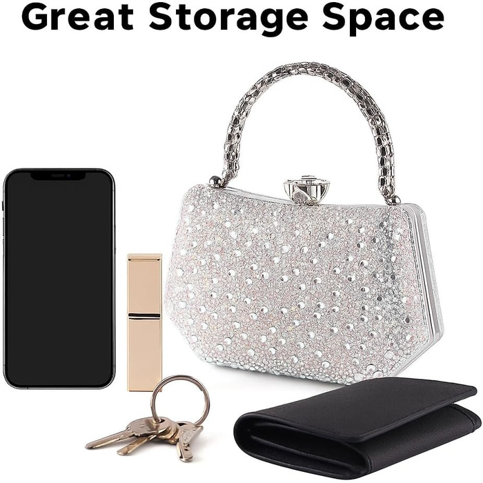 Вишукана кришталева вечірня сумочка Zweig & Ewigkeit з кристалами та срібною металевою ручкою 20 см блискуче клатч для особливих подій, білого кольору