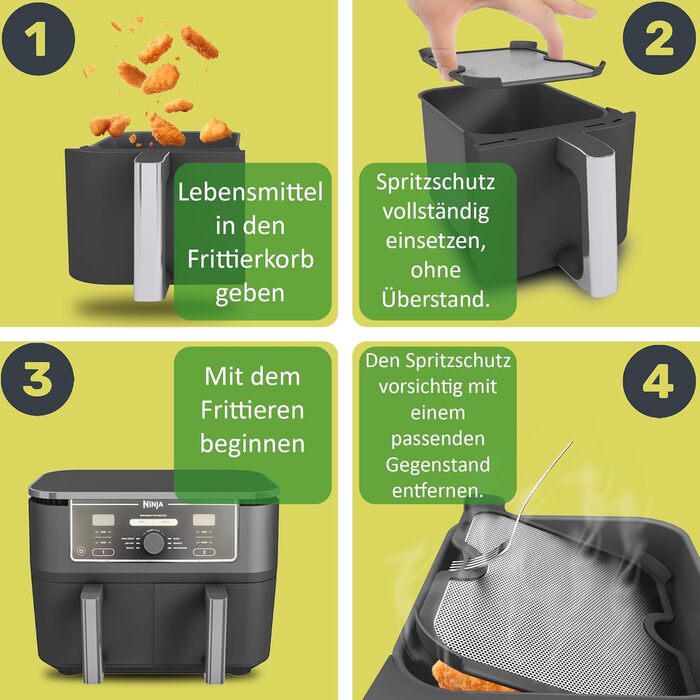 Ефективний захист від бризок жиру, сумісний із фритюрницею Ninja Foodi MAX Dual Zone AF400EU & AF451EU, аксесуари, нагрівальна спіраль і захисний кожух вентилятора, 2 шт., ZauberFry Splash Guard
