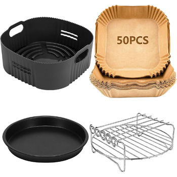 Аксесуари для фритюрниці 4PCS 22CM - Аксесуари для фритюрниці Philips Airfryer XXL 7.2 л, 8.3 л, COSORI 5.5 л, Princess 6.5 л, Ninja 6.2 л, решітка для гриля Форма для піци Папір для випічки Силіконова форма для фритюрниці