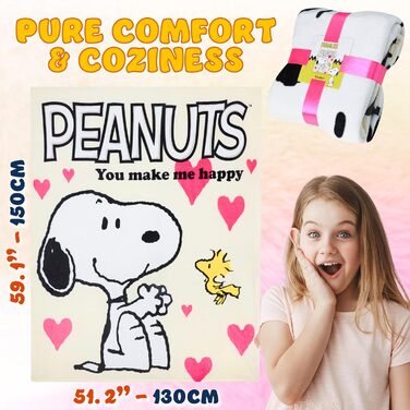 Флісова ковдра Peanuts Snoopy, тепла, 130x150 см, для дивана, кушетки, декору дитячої кімнати, спальні, подарунків для жінок, підлітків та дітей