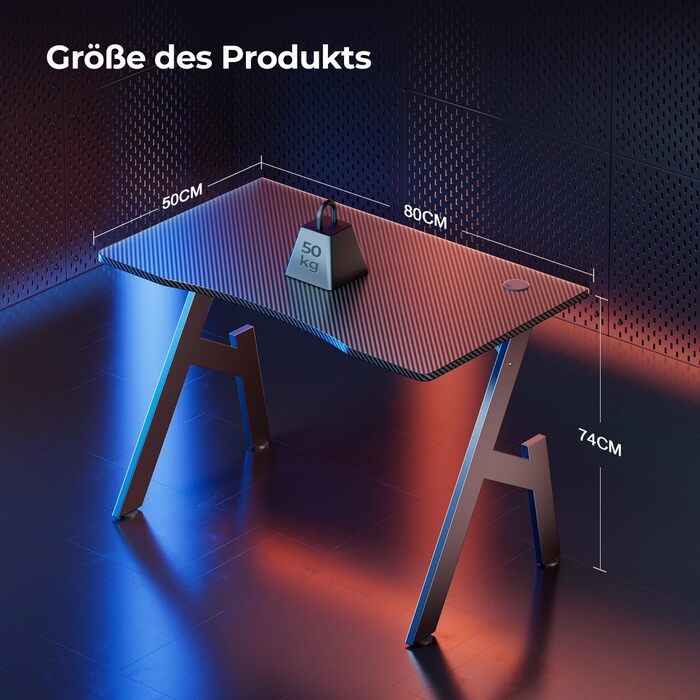 Ігровий стіл 80 x 50 см, ігровий стіл, стабільний комп&39ютерний стіл з карбоновою поверхнею, ергономічний ігровий стіл для ігор та офісу, чорний стіл 80 см