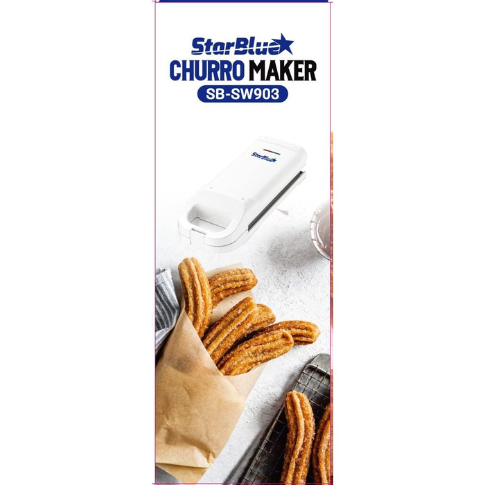 Сковорода StarBlue Churro з безкоштовною електронною книгою рецептів готуйте здорові та безмасляні чурроси всього за кілька хвилин змінний струм 220-240 В 50/60 Гц 750 Вт, вилка Великобританії, європейська вилка