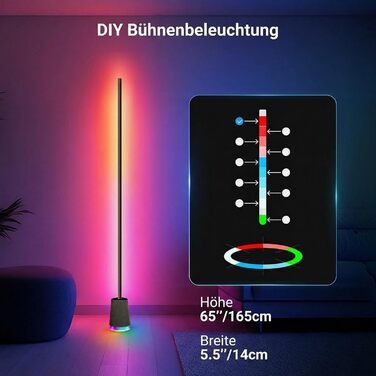 Розумна RGB IC LED-торшер NEEWER NF06, кутова лампа 1500лм з підтримкою Google та Alexa, керування через додаток, AI-дизайн, синхронізація з музикою, 16 млн кольорів для створення атмосфери у вітальні та спальні
