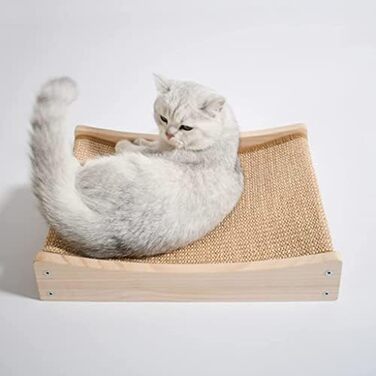 Дряпка для котів з дерева, комплексна модель. Змінні сизалеві кігтеточки та літнє лежако для котів. Розмір дошки для дряпання 45 x 31 см, колір коричневий.