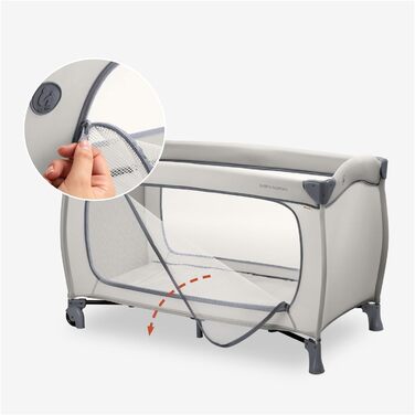 Темно-сірий - дитяче ліжечко для подорожей, що швидко складається, від народження до 15 кг, з колесами, сумкою для перенесення, великим отвором та складною основою, компактне у складеному вигляді, 125 x 69 x 82 см та 7,6 кг