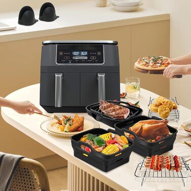 Силіконова форма для аксесуарів для фритюрниці- Аксесуари для фритюрниці Ninja Foodi AF400EU AF500EU Double Stack XL SL400EU 9.5 л, COSORI 8.5 л, аксесуари для двозонної фритюрниці, аксесуари для фритюрниці