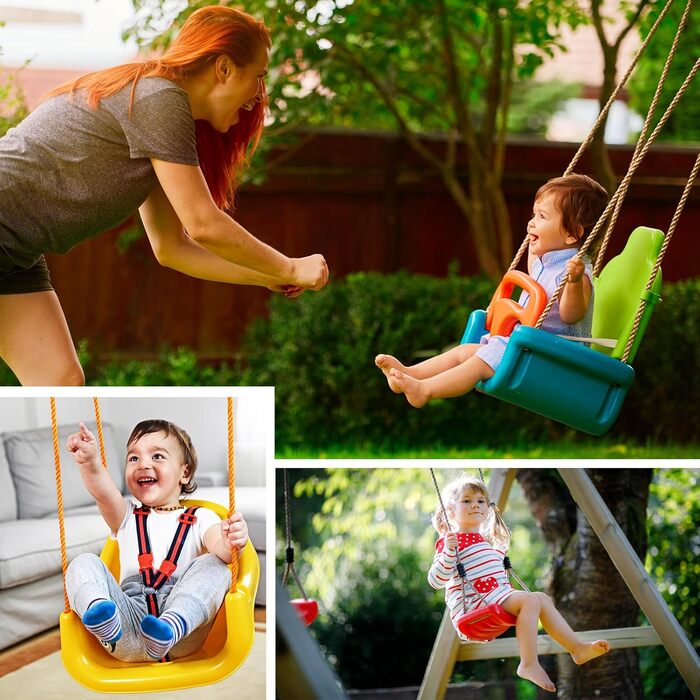 Дитячі гойдалки Montafox дитячі гойдалки 3 в 1 регульовані зростаючі дитячі гойдалки зі спинкою на ременях, колір різнокольорові р