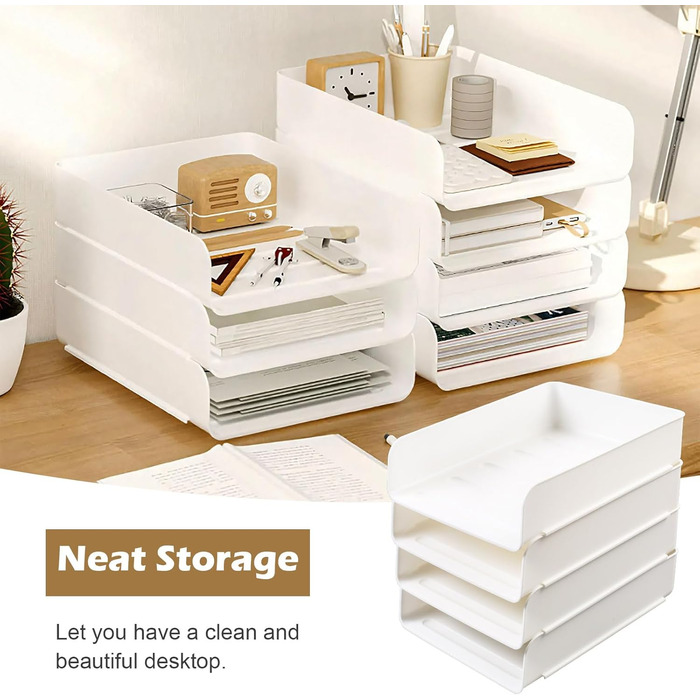 Чотирирівневий лоток для документів формату А4, багатофункціональний лоток для листів та документів з ПЕТ-пластику, штабелюваний офісний органайзер, білий - B