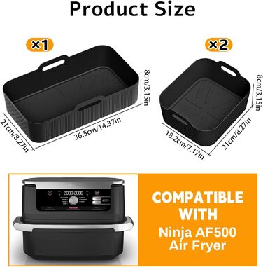 Силіконова форма для фритюрниці Ninja, аксесуари для фритюрниці Ninja Foodi для AF500EU, аксесуари для фритюрниці з силіконовою вставкою для двозонної фритюрниці, багаторазові (3 шт. ) (A)