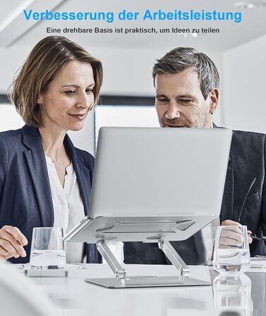 Підставка для ноутбука BoYata для столу, регульована з поворотною базою на 360, ергономічний складаний тримач для ноутбуків, сумісна з MacBook Pro/Air та ноутбуками до 17 дюймів срібляста