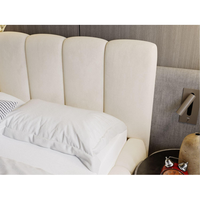 Ліжко Cloud 140x200, М&39яке ліжко з ящиком для зберігання, Оксамит, з рейковою основою, з узголів&39ям, без матраца (Бежевий, 140x200) Бежевий 140x200