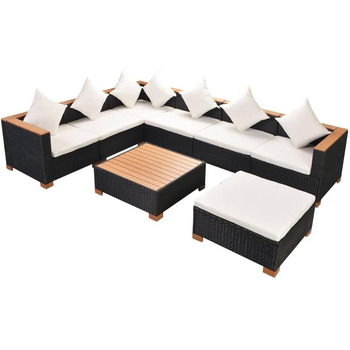 Диван садовий 8 шт. Poly Rattan Black Seating Group Lounge Garden Set Диван 3 шт. кутовий 3 шт. середня частина підставка для ніг стіл