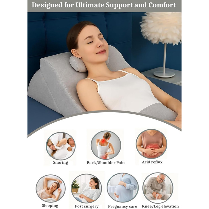 Подушка для читання спинка, регульований підголівник, піна з ефектом пам&39яті, знімний чохол, дихаюча та нековзна, трикутна ручка для спини, шиї та ніг 60 x 50 x 30 см