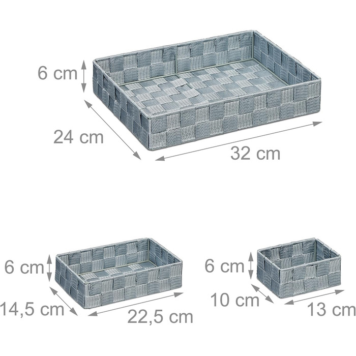 Набір кошиків для зберігання Relaxdays, 6 шт. , пластик, сірий Кошики для ванної кімнати, кошики 4 розмірів, плетені, металевий каркас, сірий, набір з 6 шт.