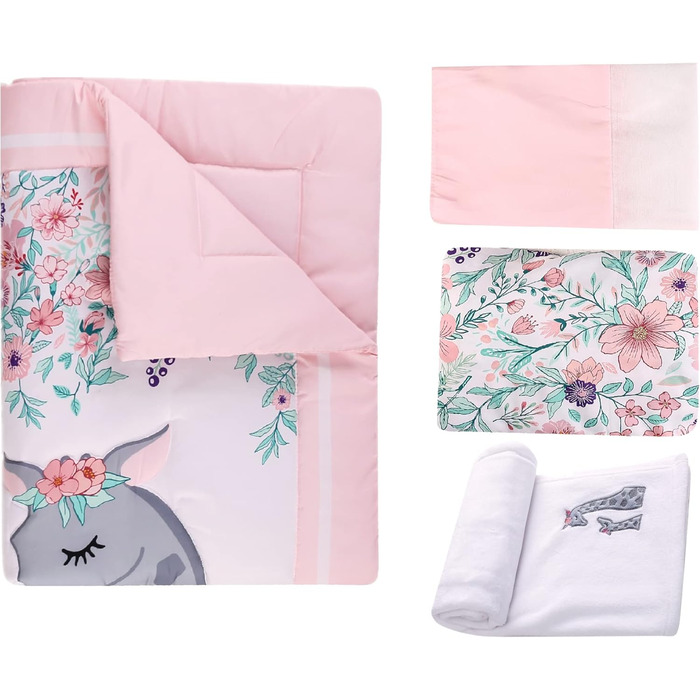 Комплект постільної білизни Jupeollon для дівчаток, жираф, квітковий візерунок, дитяча, дитяче ліжечко, 4-спальне простирадло, ліж